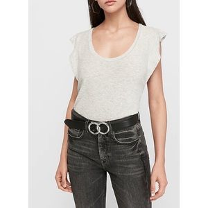Express Gray Scoop Neck Slub Ruffle Tee